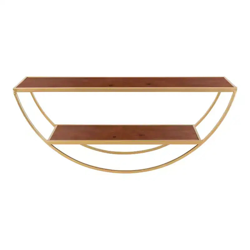 Mensola a muro semicircolare, Nero / Oro / Noce, 2 ripiani