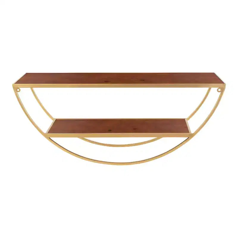 Mensola a muro semicircolare, Nero / Oro / Noce, 2 ripiani