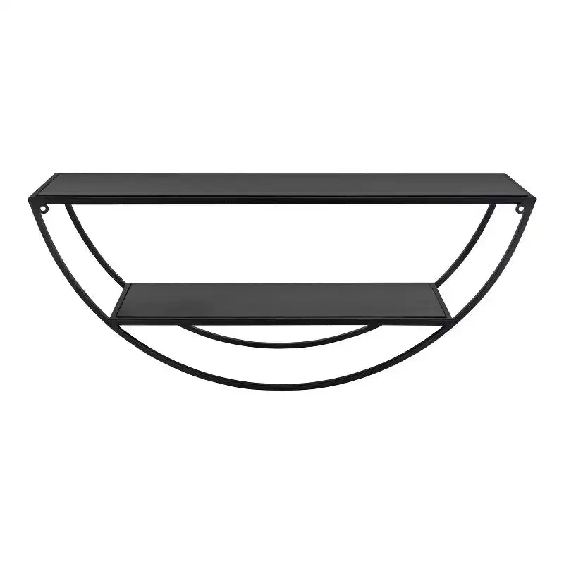Mensola a muro semicircolare, Nero / Oro / Noce, 2 ripiani