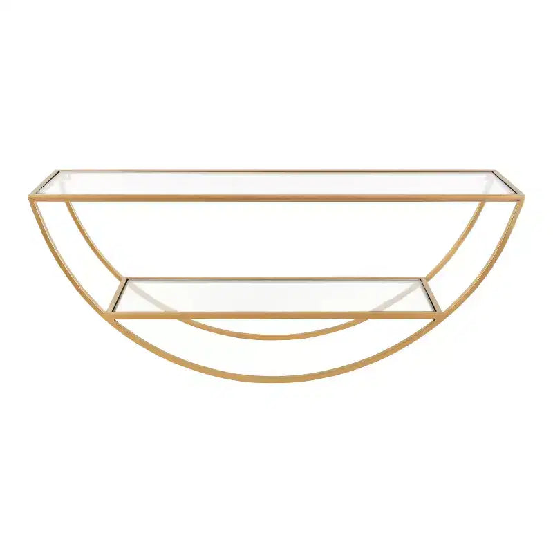 Mensola a muro semicircolare, Nero / Oro / Noce, 2 ripiani