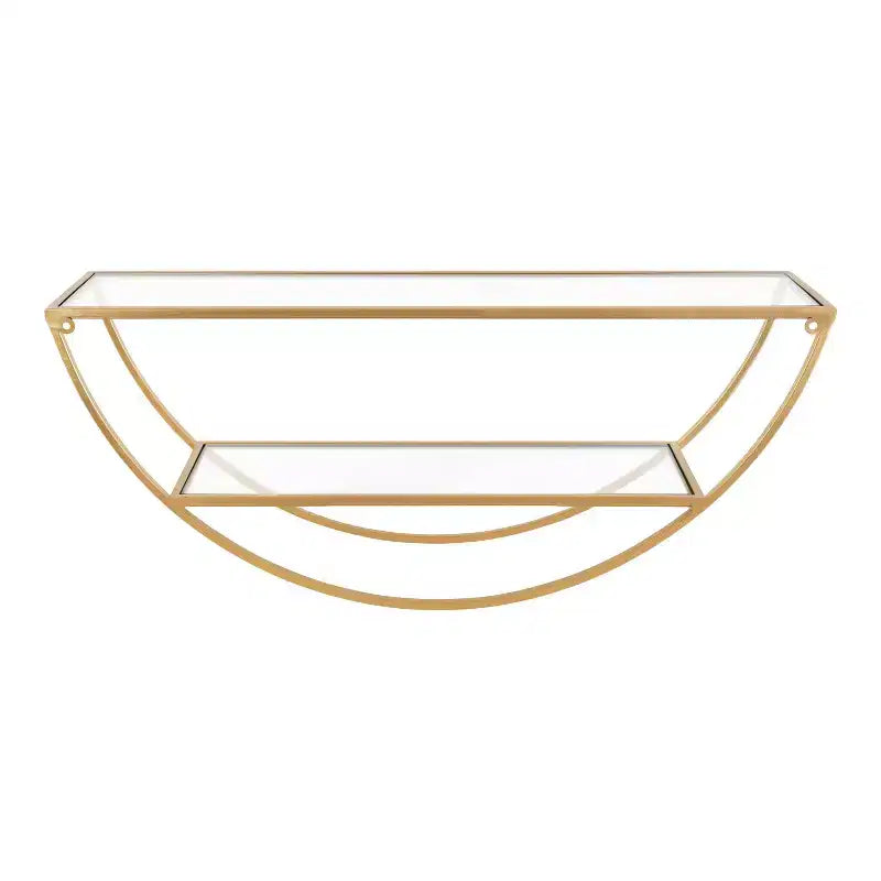 Mensola a muro semicircolare, Nero / Oro / Noce, 2 ripiani