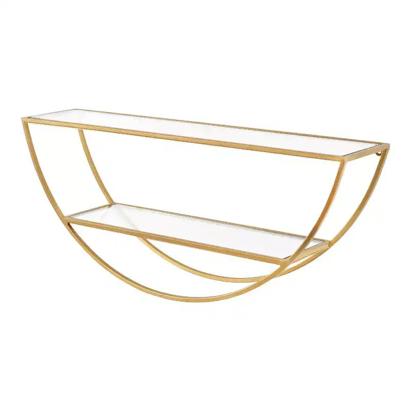 Mensola a muro semicircolare, Nero / Oro / Noce, 2 ripiani