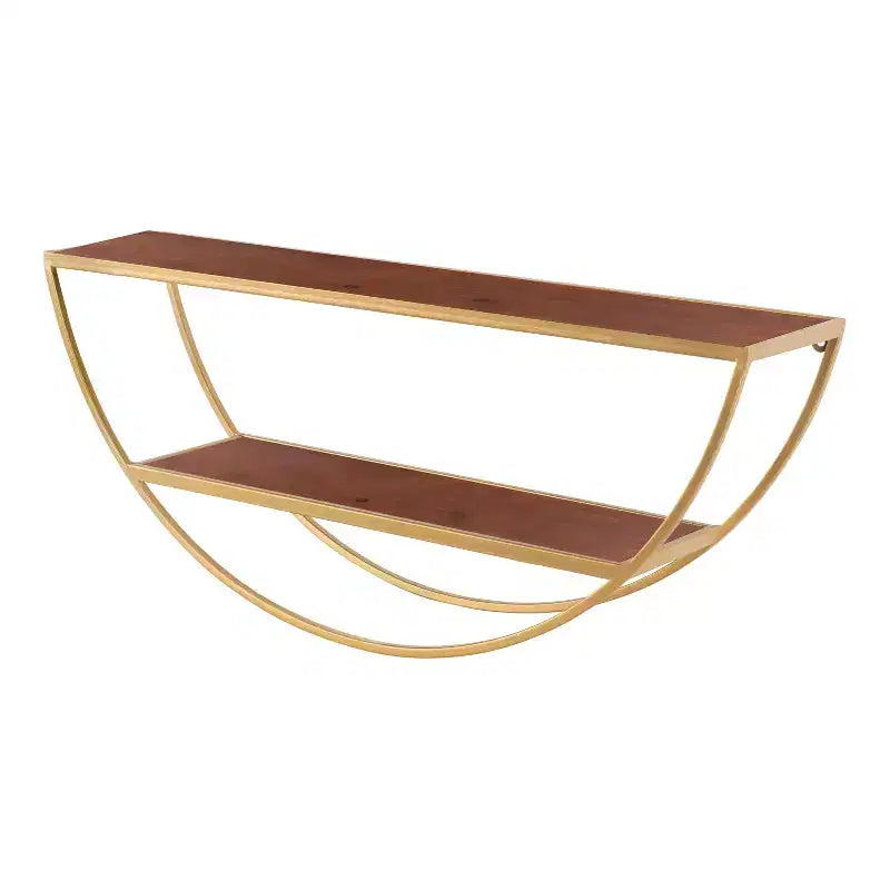 Mensola a muro semicircolare, Nero / Oro / Noce, 2 ripiani
