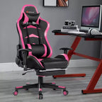 Poltrona gaming reclinabile rosa / rossa / bianca con poggiapiedi, per 1