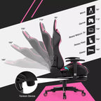 Poltrona gaming reclinabile rosa / rossa / bianca con poggiapiedi, per 1