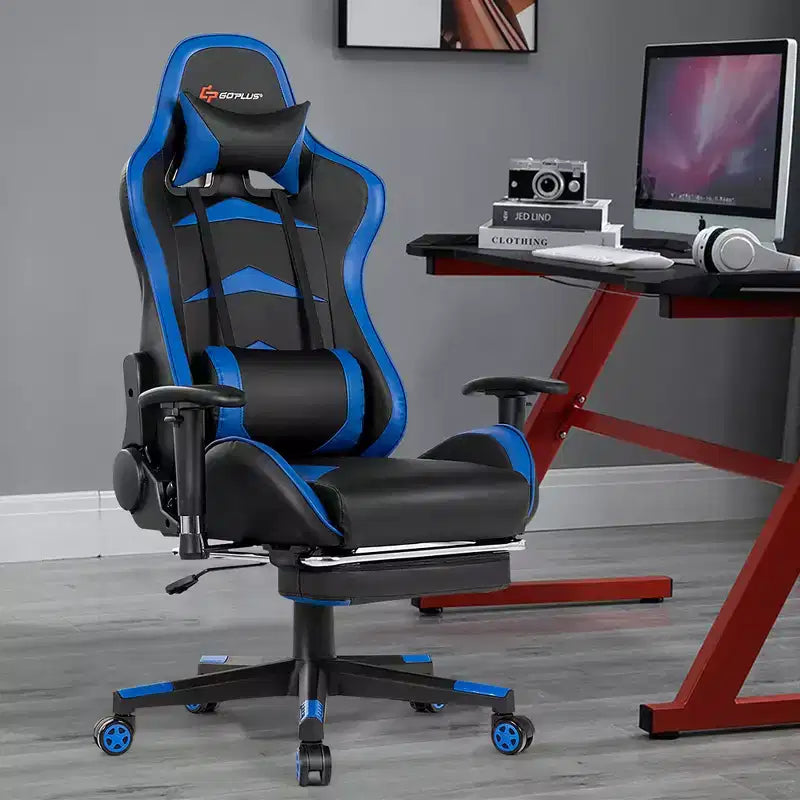 Poltrona gaming reclinabile rosa / rossa / bianca con poggiapiedi, per 1