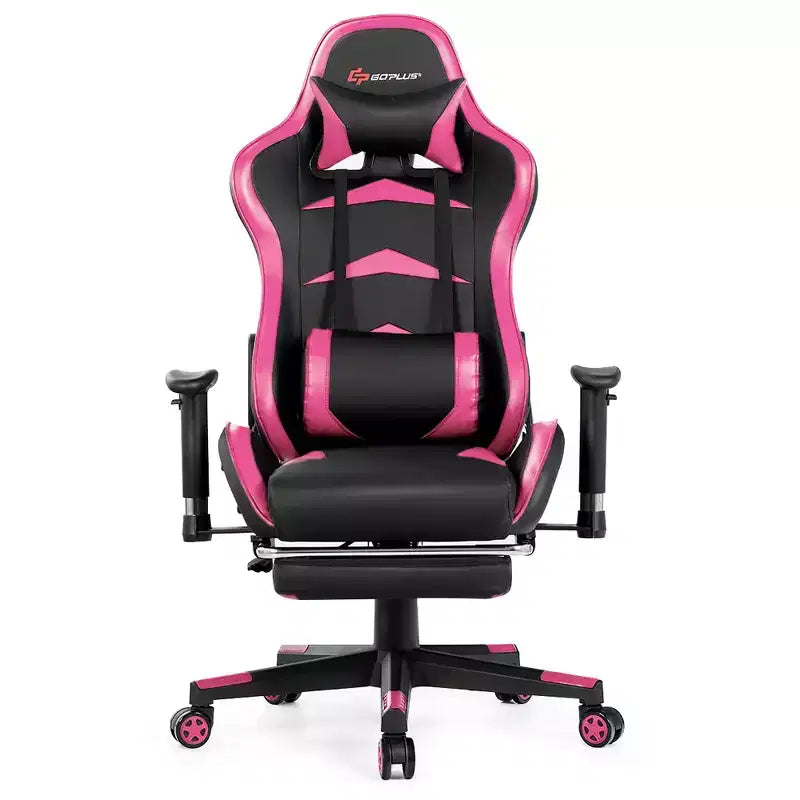 Poltrona gaming reclinabile rosa / rossa / bianca con poggiapiedi, per 1