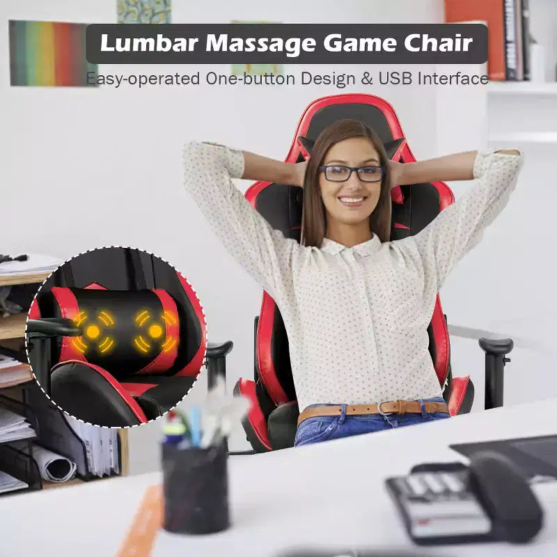 Poltrona gaming reclinabile rosa / rossa / bianca con poggiapiedi, per 1