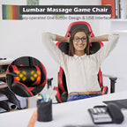 Poltrona gaming reclinabile rosa / rossa / bianca con poggiapiedi, per 1