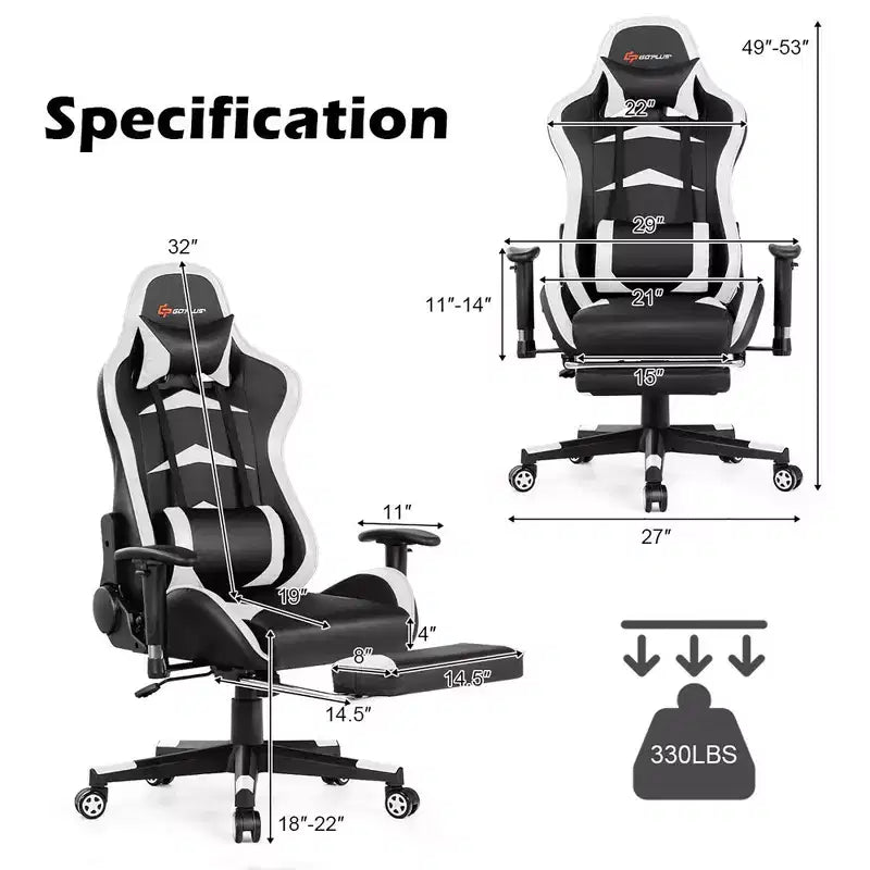 Poltrona gaming reclinabile rosa / rossa / bianca con poggiapiedi, per 1
