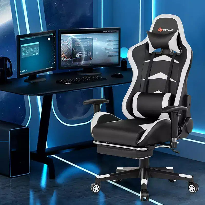 Poltrona gaming reclinabile rosa / rossa / bianca con poggiapiedi, per 1