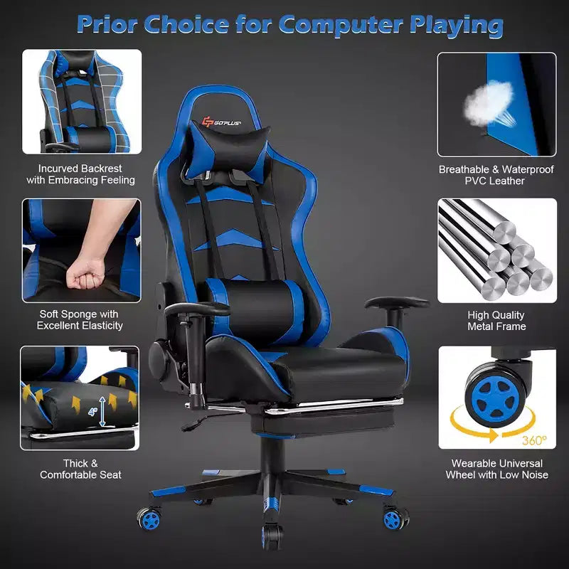 Poltrona gaming reclinabile rosa / rossa / bianca con poggiapiedi, per 1