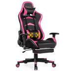 Poltrona gaming reclinabile rosa / rossa / bianca con poggiapiedi, per 1