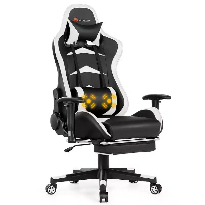 Poltrona gaming reclinabile rosa / rossa / bianca con poggiapiedi, per 1