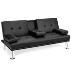 Divano letto futon pieghevole convertibile nero/marrone, pelle sintetica, 2 posti