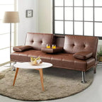 Divano letto futon pieghevole convertibile nero/marrone, pelle sintetica, 2 posti