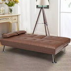 Divano letto futon pieghevole convertibile nero/marrone, pelle sintetica, 2 posti