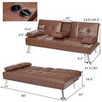 Divano letto futon pieghevole convertibile nero/marrone, pelle sintetica, 2 posti