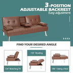 Divano letto futon pieghevole convertibile nero/marrone, pelle sintetica, 2 posti