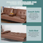 Divano letto futon pieghevole convertibile nero/marrone, pelle sintetica, 2 posti