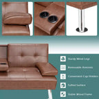 Divano letto futon pieghevole convertibile nero/marrone, pelle sintetica, 2 posti
