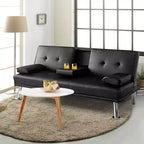 Divano letto futon pieghevole convertibile nero/marrone, pelle sintetica, 2 posti