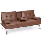 Divano letto futon pieghevole convertibile nero/marrone, pelle sintetica, 2 posti