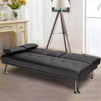 Divano letto futon pieghevole convertibile nero/marrone, pelle sintetica, 2 posti
