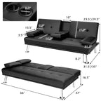 Divano letto futon pieghevole convertibile nero/marrone, pelle sintetica, 2 posti