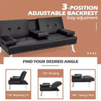 Divano letto futon pieghevole convertibile nero/marrone, pelle sintetica, 2 posti