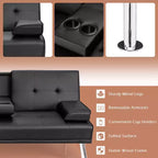 Divano letto futon pieghevole convertibile nero/marrone, pelle sintetica, 2 posti