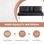 Divano letto futon pieghevole convertibile nero/marrone, pelle sintetica, 2 posti