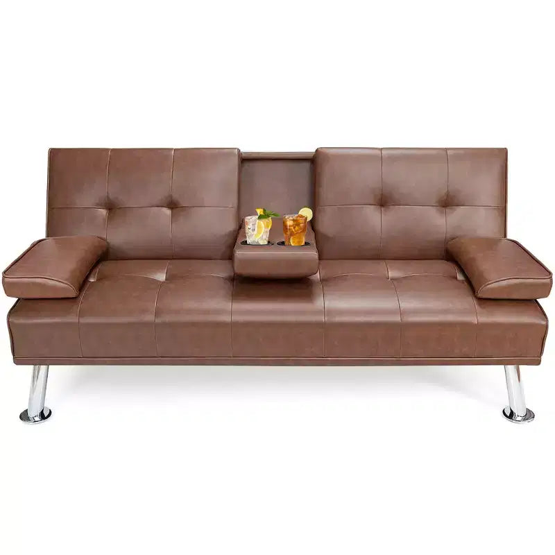 Divano letto futon pieghevole convertibile nero/marrone, pelle sintetica, 2 posti