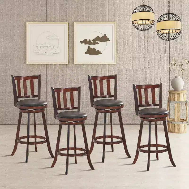 Sgabello da Bar Girevole in Similpelle Marrone Nocciola, Set da 4