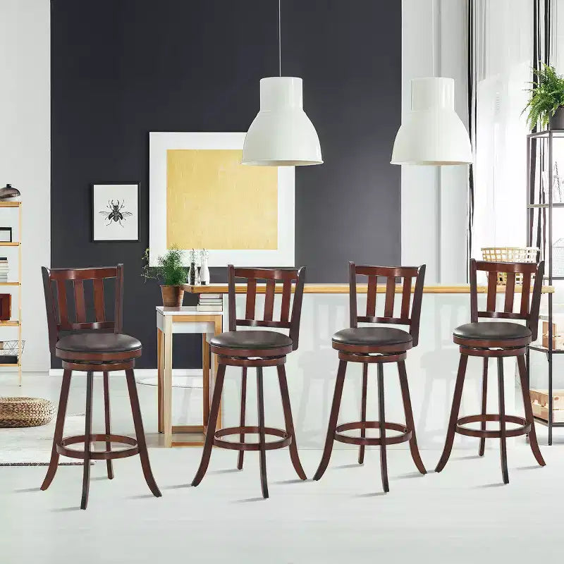 Sgabello da Bar Girevole in Similpelle Marrone Nocciola, Set da 4