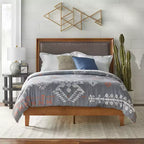 Letto imbottito con struttura in legno rustico, matrimoniale, grigio/beige, 1 persona