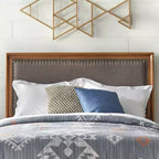 Letto imbottito con struttura in legno rustico, matrimoniale, grigio/beige, 1 persona