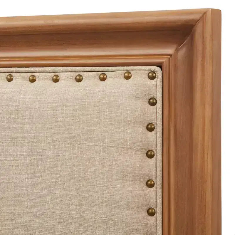Letto imbottito con struttura in legno rustico, matrimoniale, grigio/beige, 1 persona
