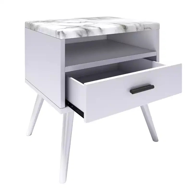 Comodino in marmo nero/ciliegia/bianco, stile moderno di metà secolo, per 1 persona