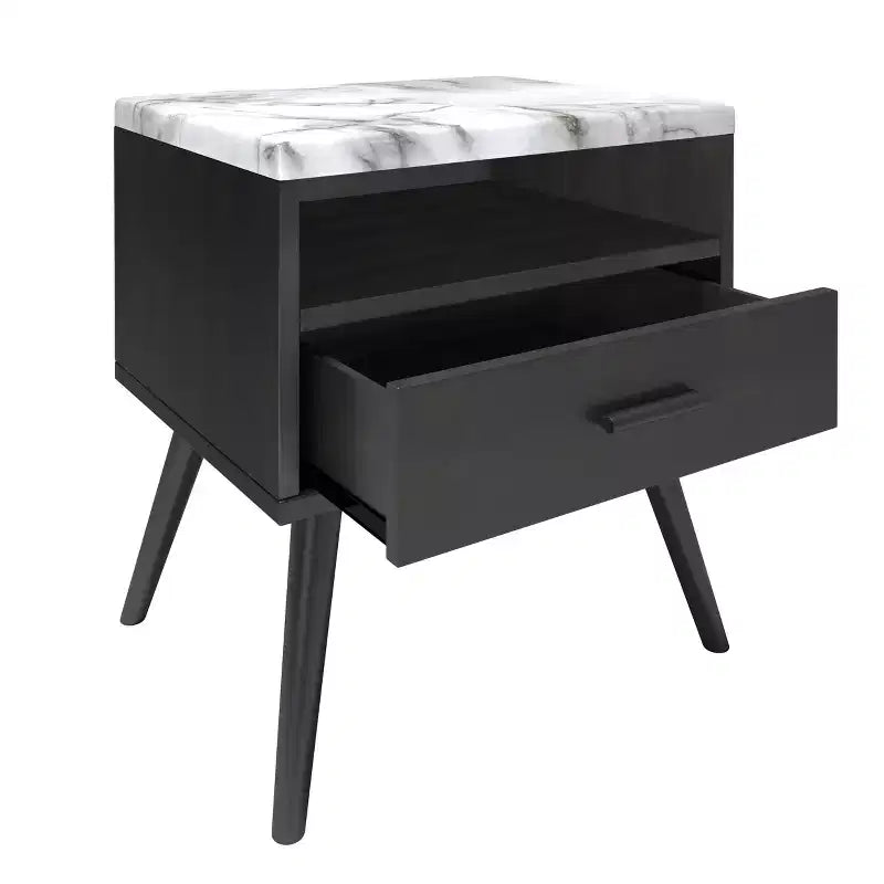 Comodino in marmo nero/ciliegia/bianco, stile moderno di metà secolo, per 1 persona