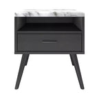 Comodino in marmo nero/ciliegia/bianco, stile moderno di metà secolo, per 1 persona