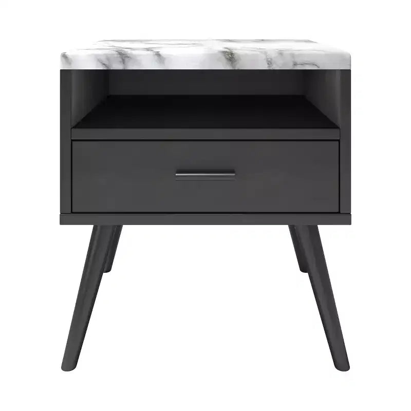 Comodino in marmo nero/ciliegia/bianco, stile moderno di metà secolo, per 1 persona