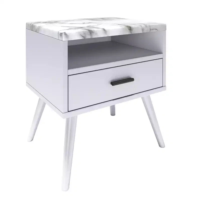 Comodino in marmo nero/ciliegia/bianco, stile moderno di metà secolo, per 1 persona